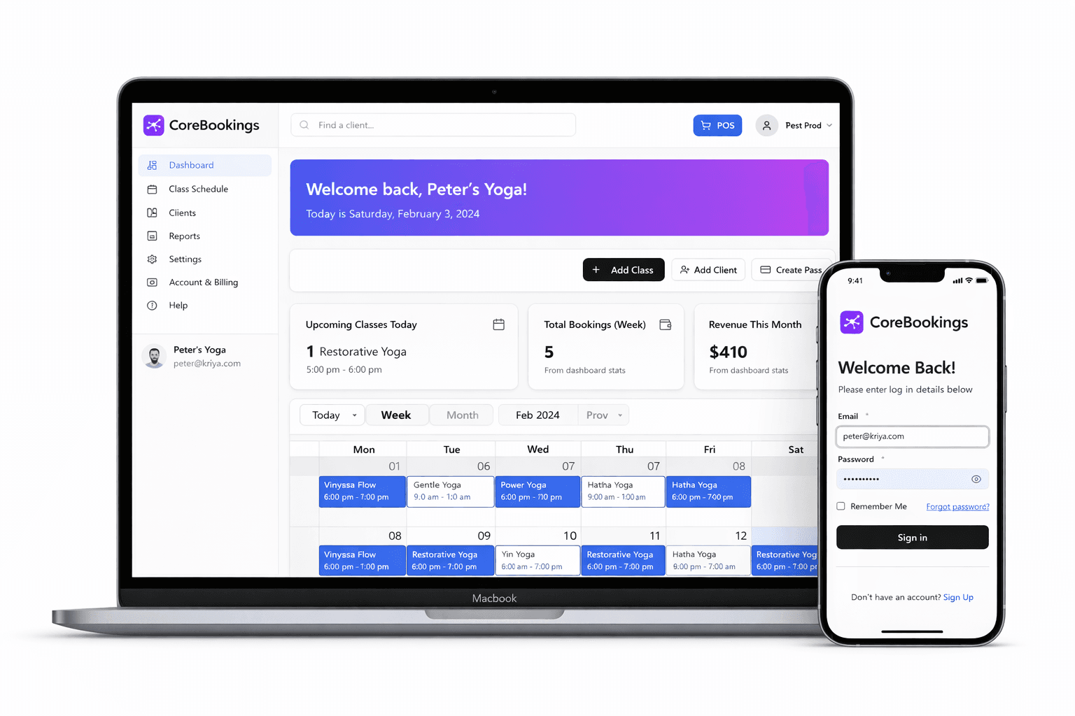 CoreBookings dashboard